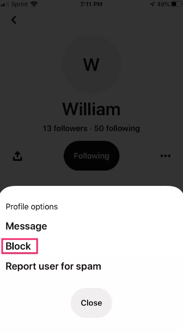 Block someone on pinterest in mobile 1